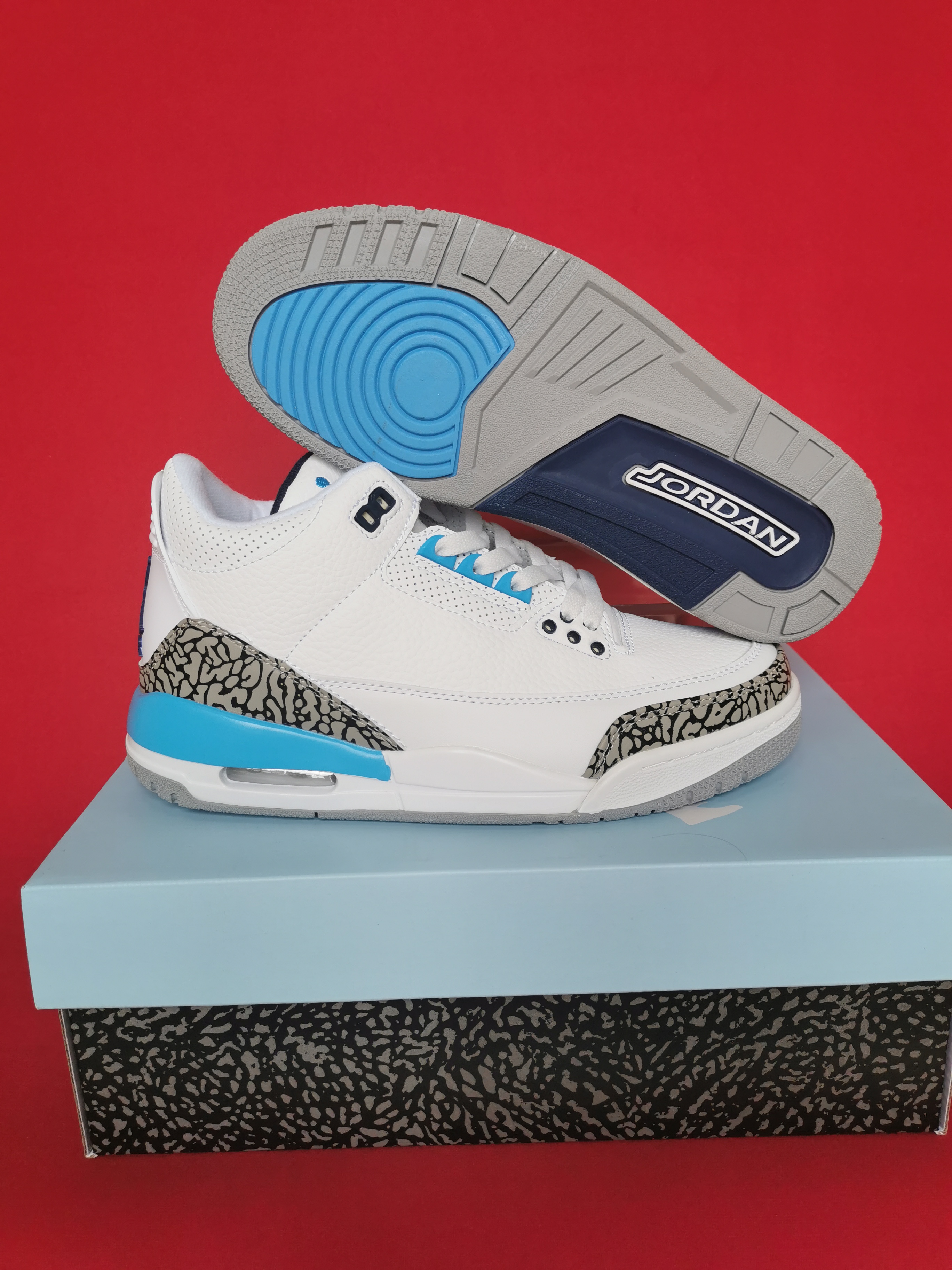 Air Jordan 3 OG White Baby Blue Grey Shoes - Click Image to Close